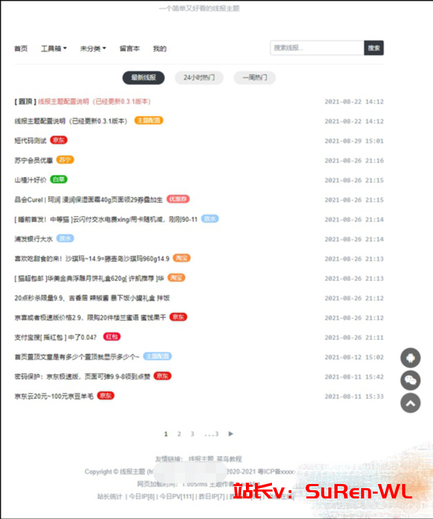 WordPress线报羊毛网简约主题源码-俗人博客网